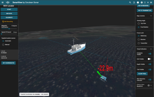 SonarView ROV Locator showing ROV position underwater