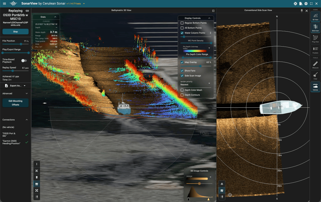 Comparison of conventional side scan and Omniscan 3D point-cloud output